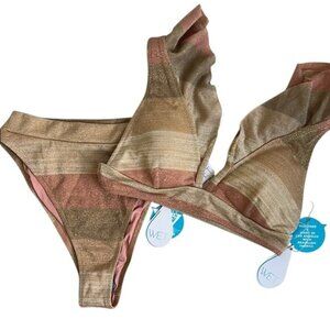 WET SWIMWEAR Addyson Ruffle Bikini Set in Metallic Stripe- M